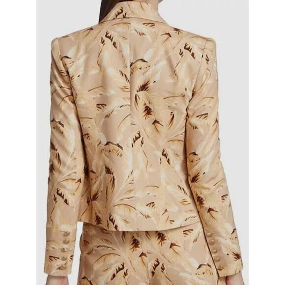 L’AGENCE Beige Linen Leaf-Print Cropped Blazer Coat Jacket Corporate Corp Size 4 - Picture 3 of 9